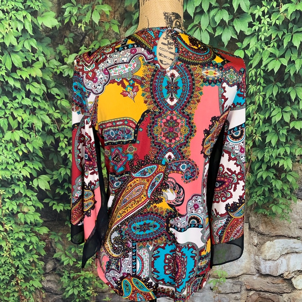 JENNIE & MARLIS Multicolored Stevie Nicks Style Print Butterfly Sleeve Blouse, S - Picture 8 of 10